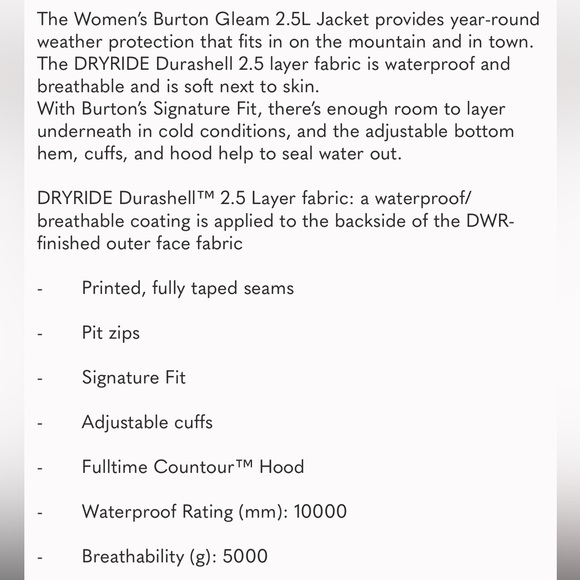 🎉HP🎉 Burton Dry Ride Gleam 2.5L Jacket Size M - Picture 5 of 12